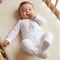 KW108: Baby DTF Printed All In one Sleepsuit- Blue Bunny Rabbit (3-12 months)